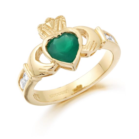 Cubic Zirconia Birthstone Claddagh Ring - 9ct Yellow Gold