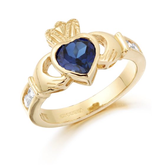 Cubic Zirconia Birthstone Claddagh Ring - 9ct Yellow Gold