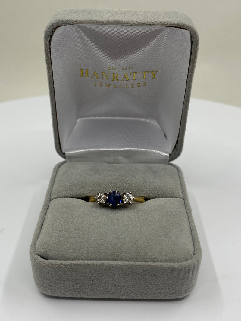 Sapphire & Diamond 3 Stone Ring - 18ct Gold