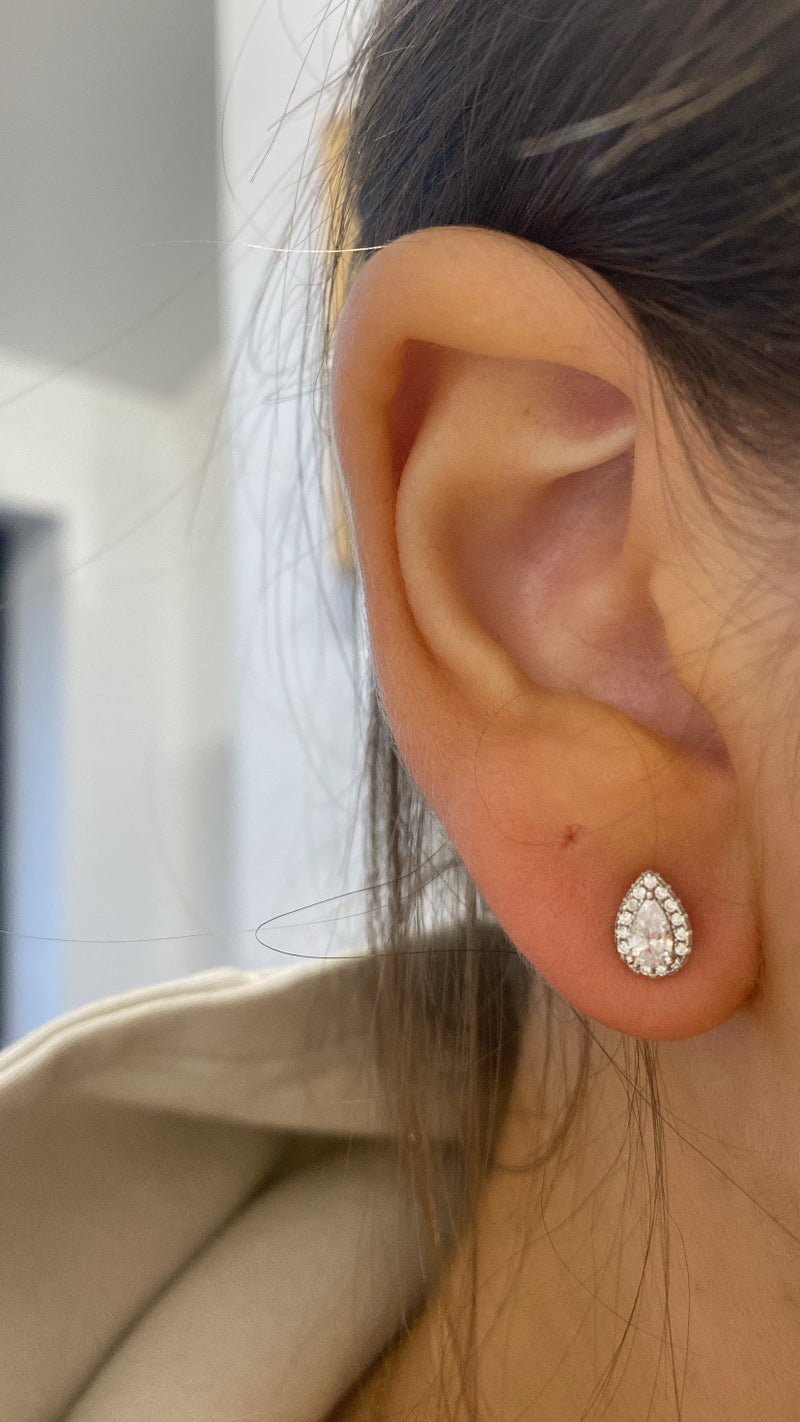 Coloured Teardrop CZ Stud Earrings - Sterling Silver