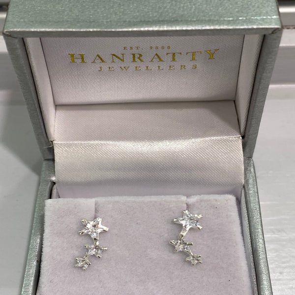 Silver CZ 3 Star Climber Earring