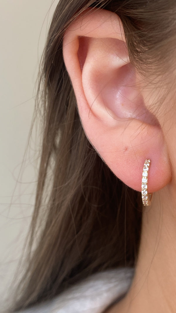 CZ Hoop Earrings 11mm - 9ct Yellow Gold