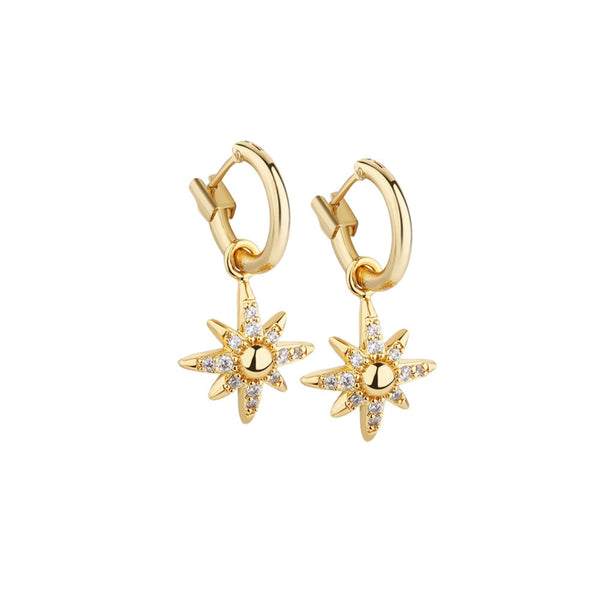 Star Earrings With Clear Stones - Gold Plated