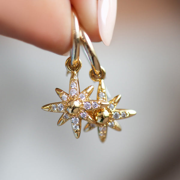 Star Earrings With Clear Stones - Gold Plated