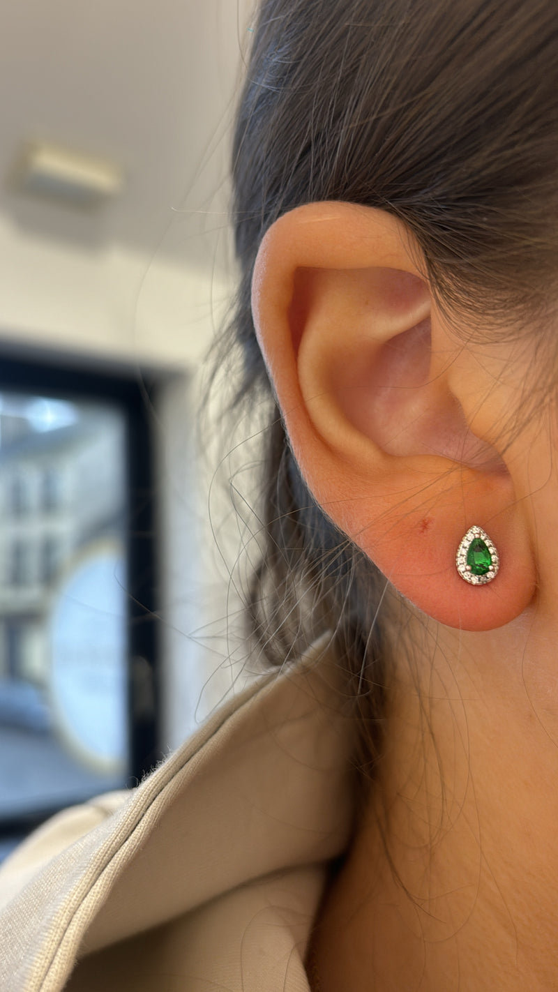 Coloured Teardrop CZ Stud Earrings - Sterling Silver