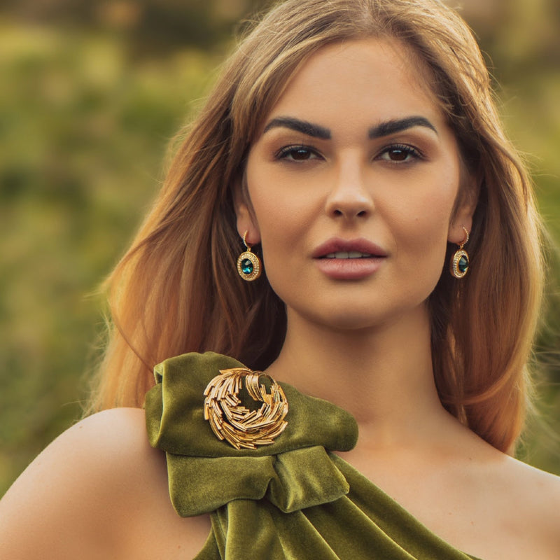 Earrings With Montana Stone - Gold Plated
