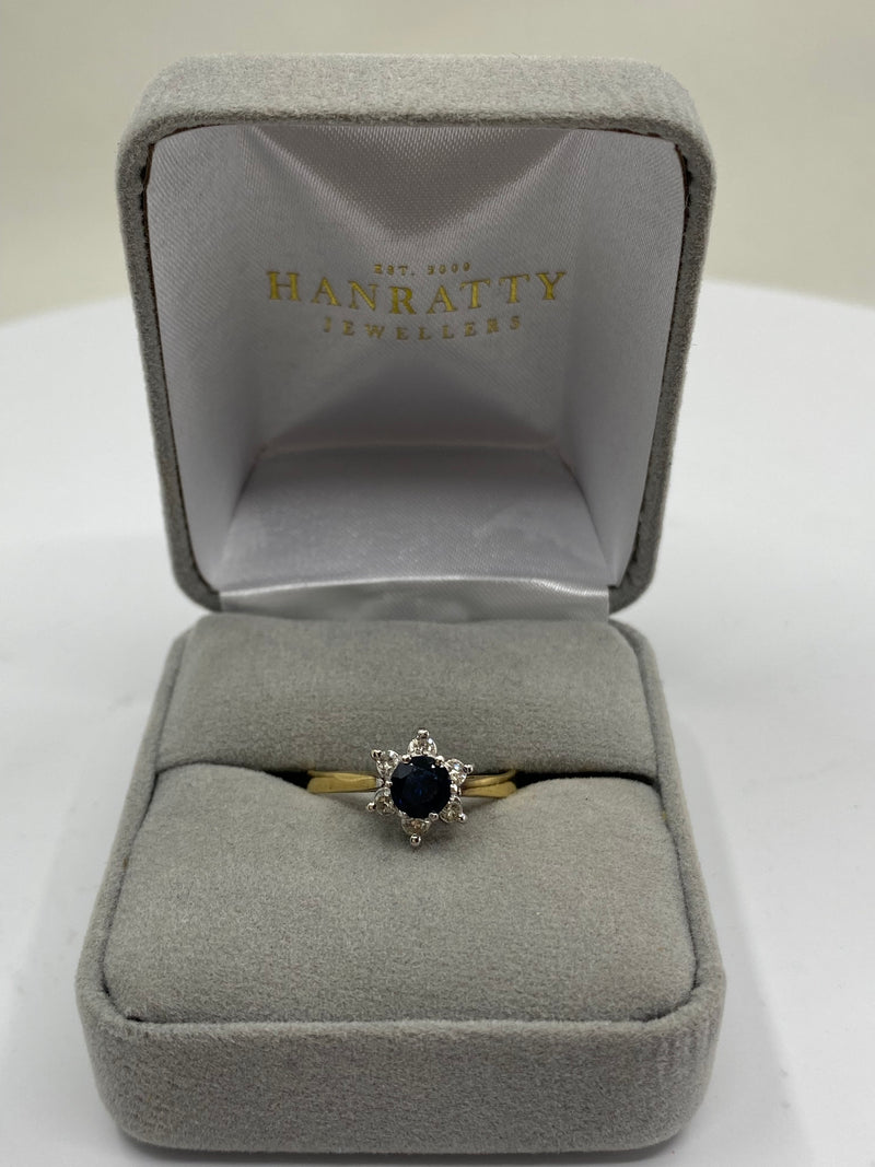 Sapphire & Diamond Cluster Halo Ring - 18ct Gold