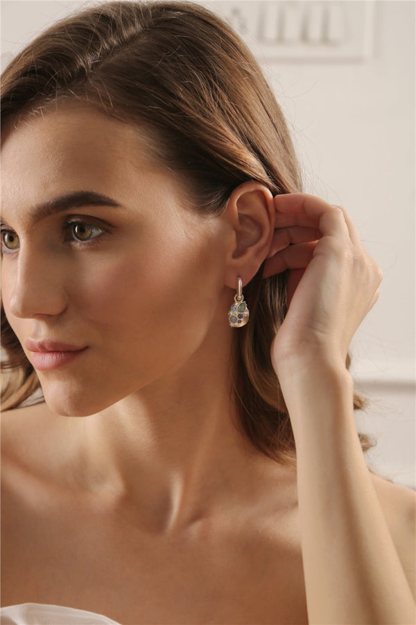 Blue & Clear Stones Drop Earrings - Silver Plated