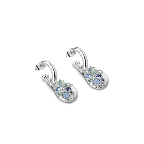 Blue & Clear Stones Drop Earrings - Silver Plated