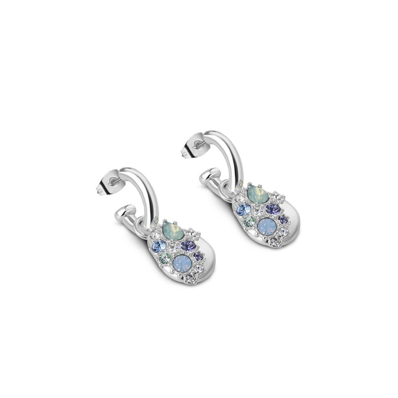Blue & Clear Stones Drop Earrings - Silver Plated