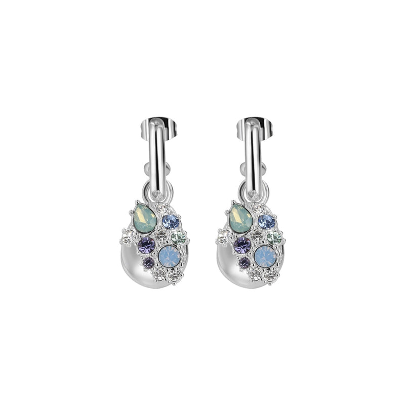 Blue & Clear Stones Drop Earrings - Silver Plated