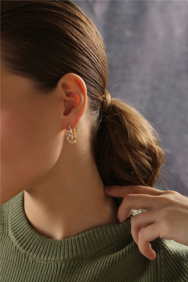 Mixed Stones Hoop Earrings - Gold Plated