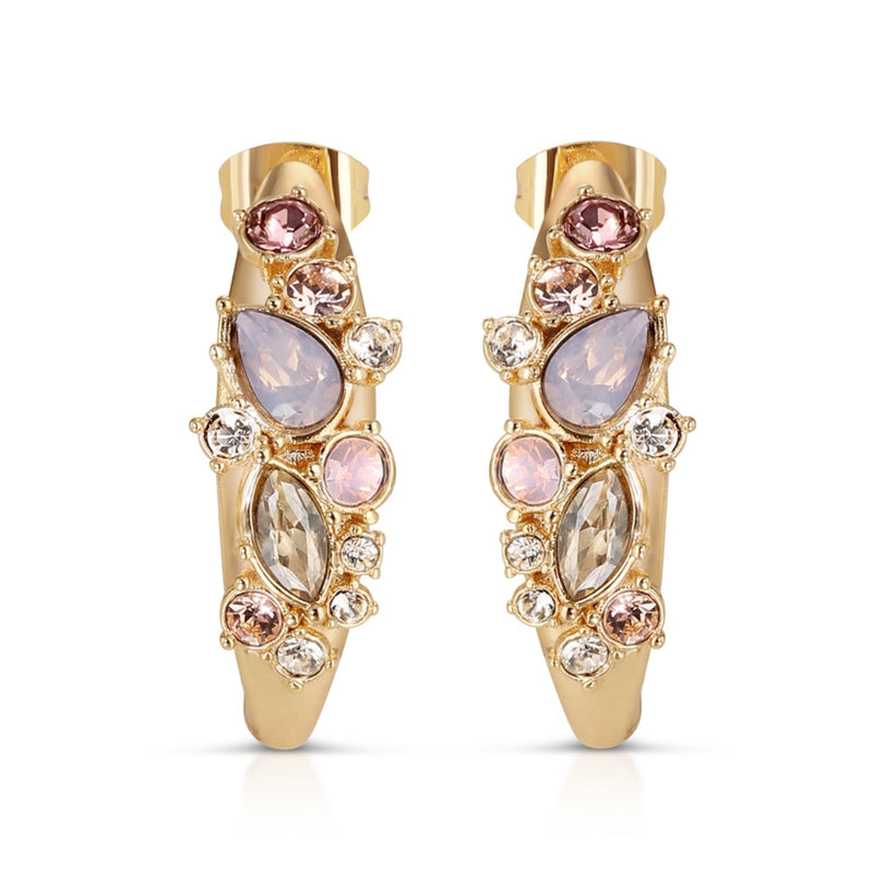 Mixed Stones Hoop Earrings - Gold Plated