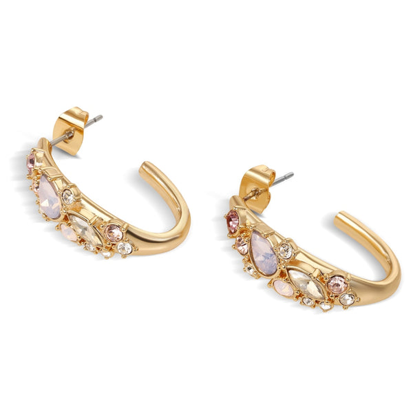 Mixed Stones Hoop Earrings - Gold Plated