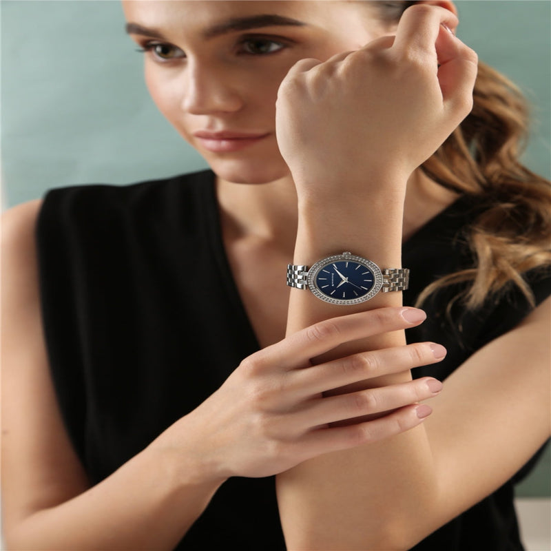 Ladies Blue Face Watch -Silver
