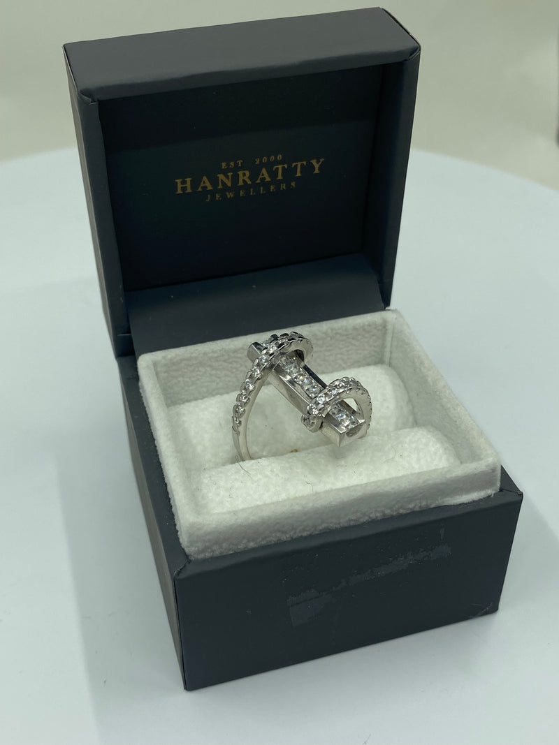 Open Cubic Zirconia Stone Ring - 9ct White Gold