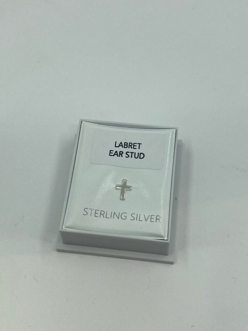 Cross Labret Ear Stud - Sterling Silver