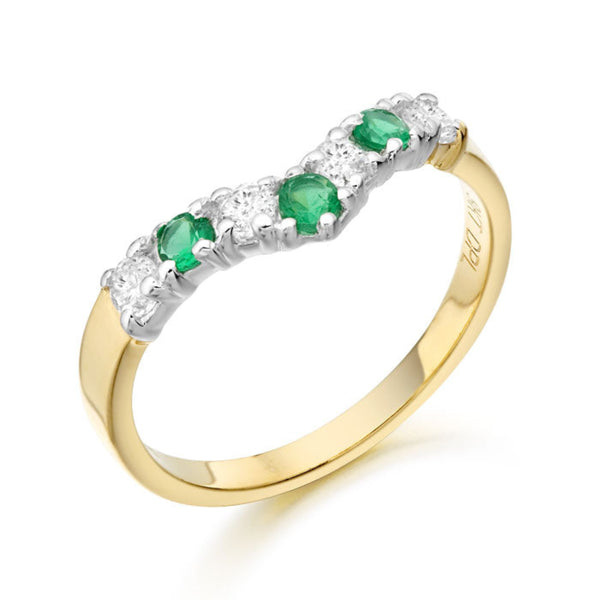Cubic Zirconia Emerald Wishbone Ring - 9ct Yellow Gold