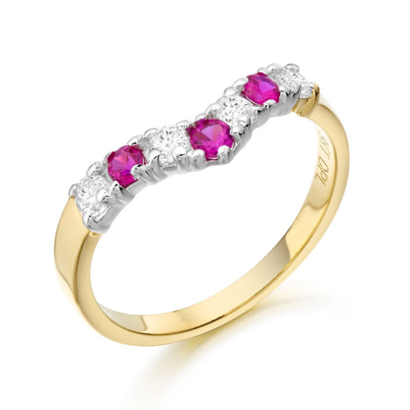 Cubic Zirconia Ruby Wishbone Ring - 9ct Yellow Gold