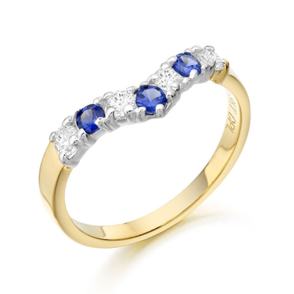 Cubic Zirconia Sapphire Wish Bone Ring - 9ct Yellow Gold