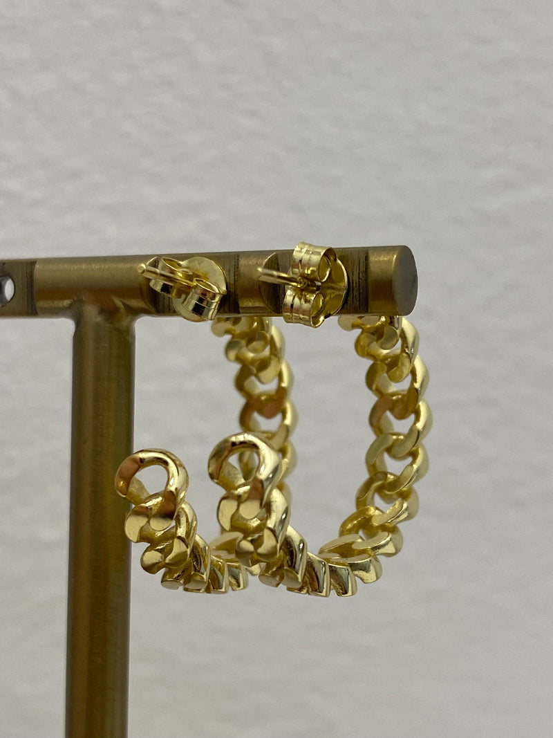 Curb Chain Stud Hoop Earrings - SterlingSilver Gold Plated