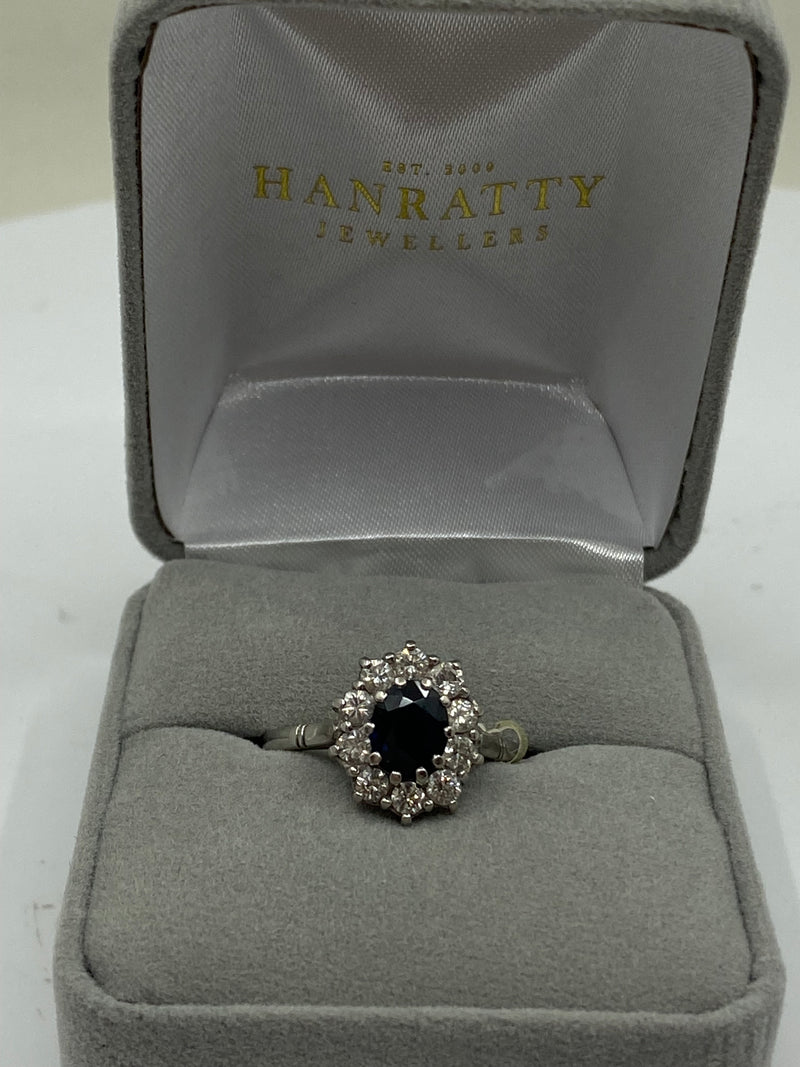 Sapphire & Diamond Oval Cluster Ring - 18ct Gold