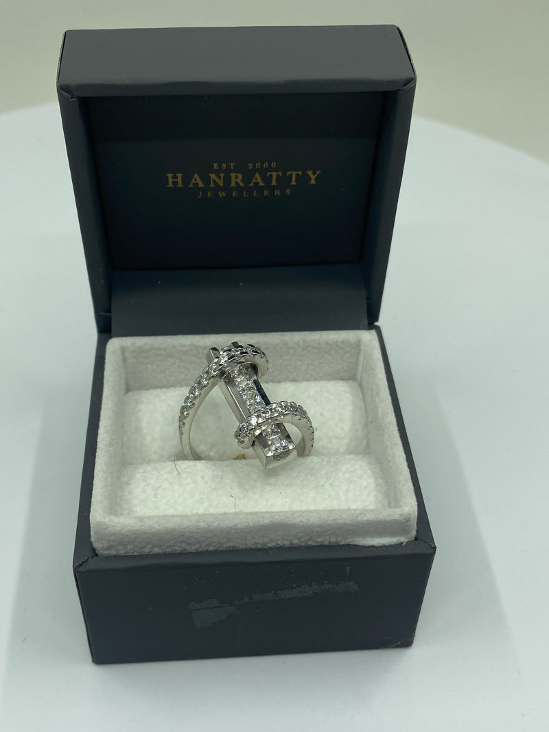 Open Cubic Zirconia Stone Ring - 9ct White Gold