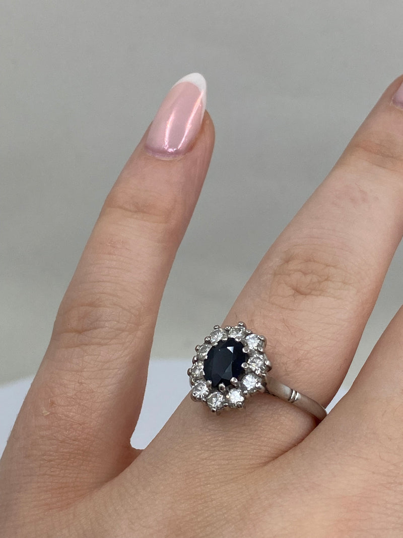 Sapphire & Diamond Oval Cluster Ring - 18ct Gold