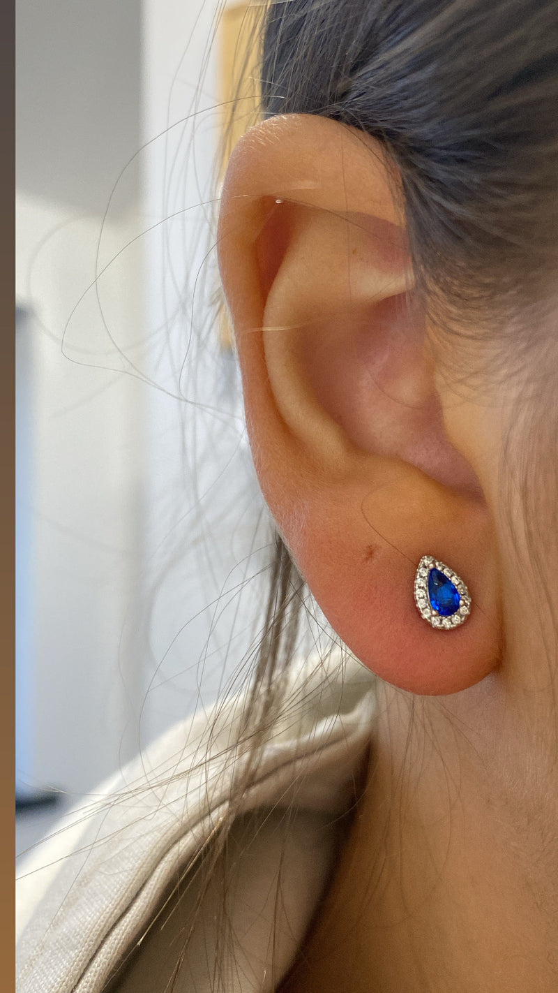 Coloured Teardrop CZ Stud Earrings - Sterling Silver