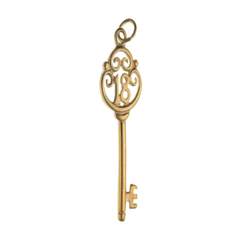 18th Birthday Key Charm- 9ct Yellow Gold