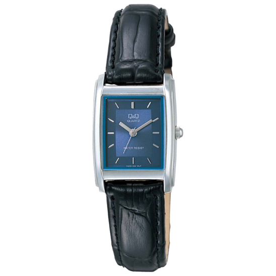 Q&Q Black Leather Ladies Watch