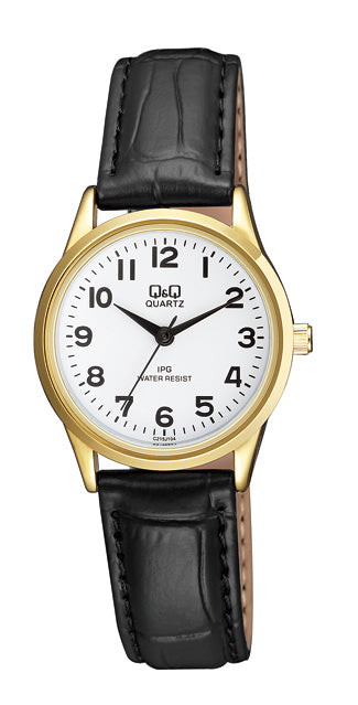 Q&Q Black Leather Ladies Watch