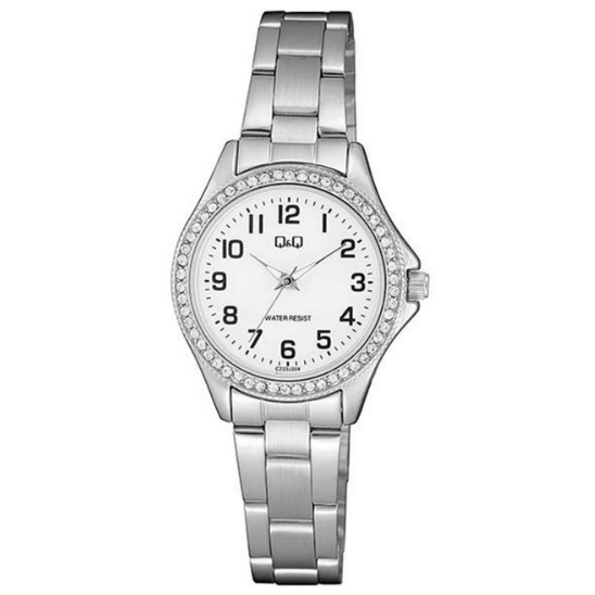 Q&Q Silver CZ Ladies Watch
