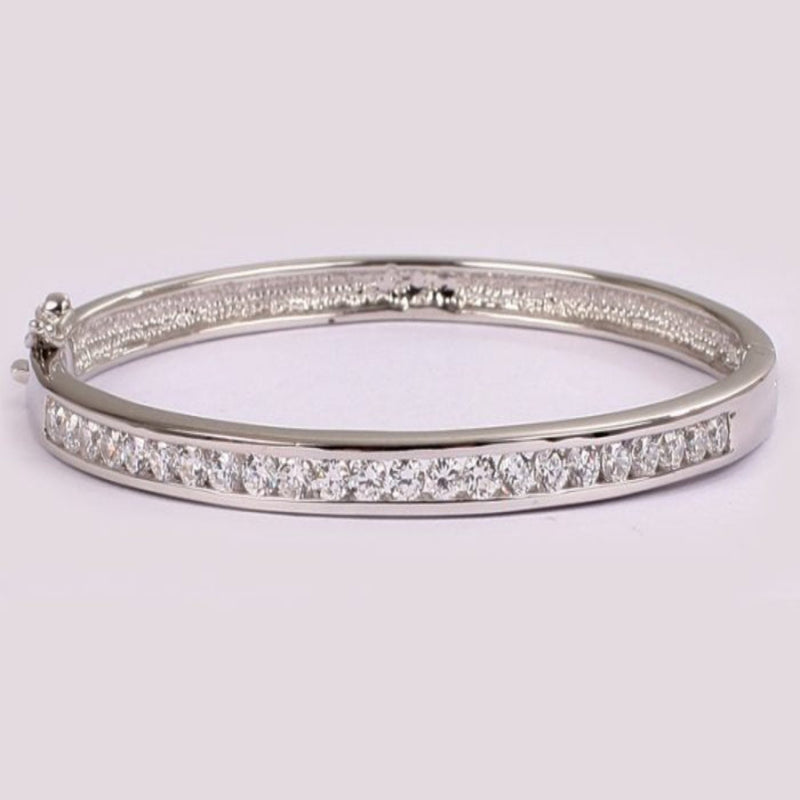 Cubic Zirconia Stones Bangle - Sterling Silver