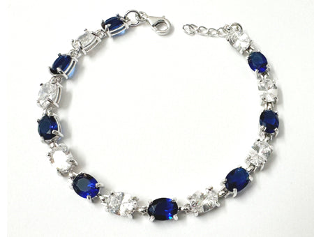Sapphire & Clear CZ Bracelet - Sterling Silver