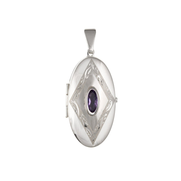 Silver Amethyst Set Oval Locket