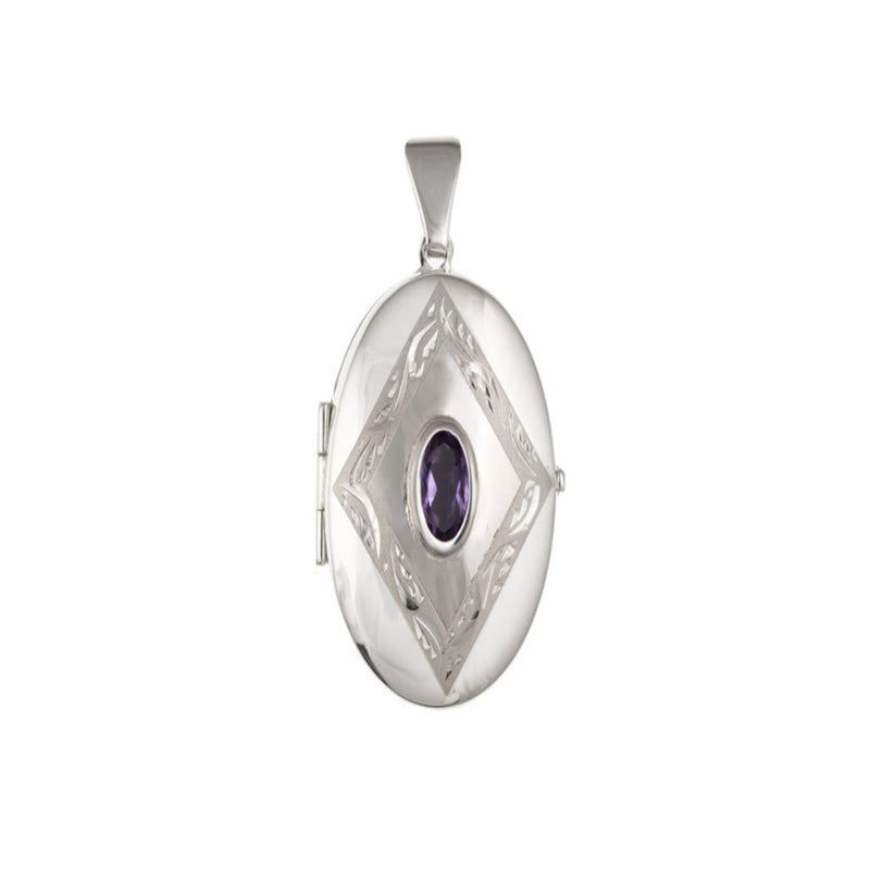 Silver Amethyst Set Oval Locket