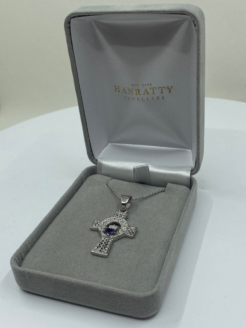 Amethyst & CZ Stone Celtic Cross Necklace - Sterling Silver