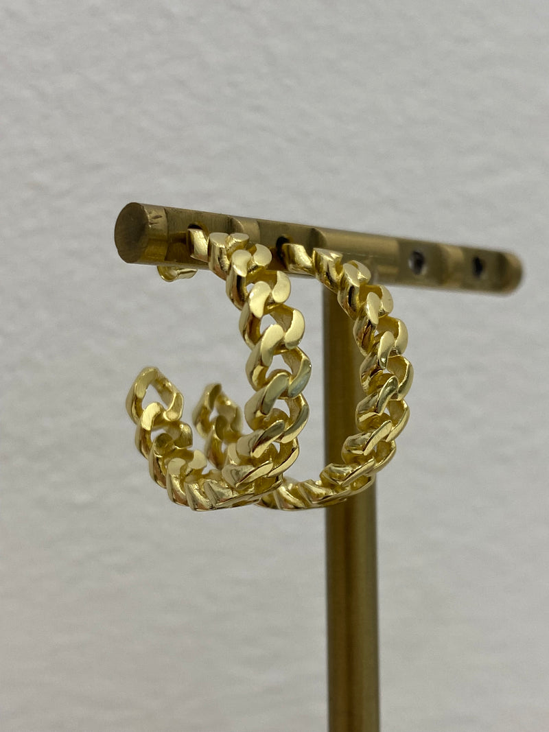 Curb Chain Stud Hoop Earrings - SterlingSilver Gold Plated