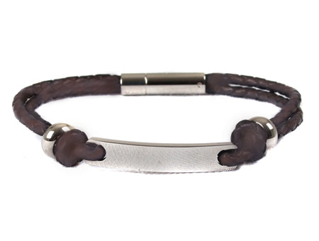23cm Leather Bracelet - Sterling Silver