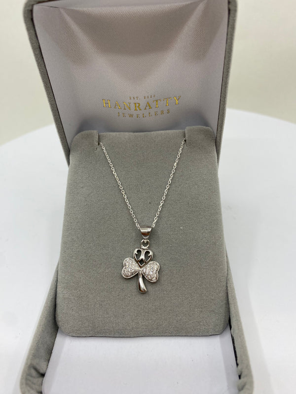 Cubic Zirconia Shamrock Pendant - Sterling Silver