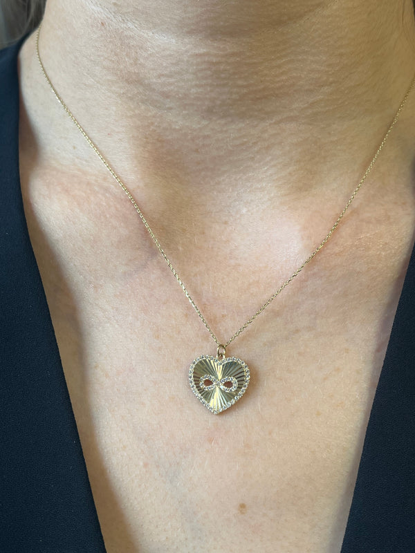 CZ Heart & Infinity Necklace - 9ct Yellow Gold