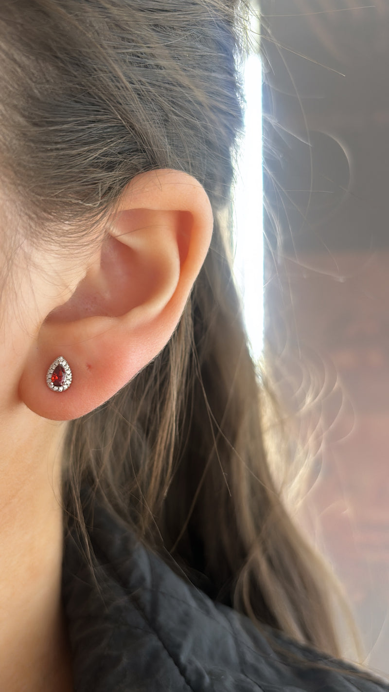 Coloured Teardrop CZ Stud Earrings - Sterling Silver