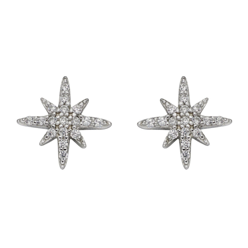 Pave Set CZ Starburst Stud Earrings