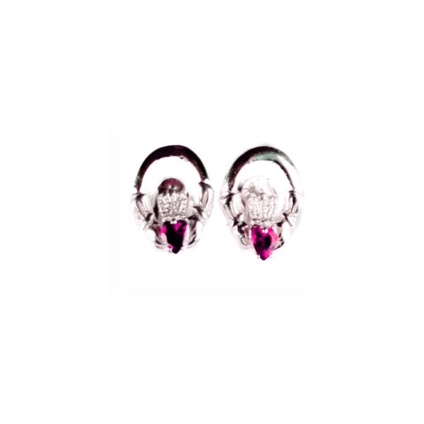 Ruby Stone Claddagh Earrings - Sterling Silver