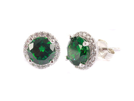 Round CZ Stud Earrings - Sterling Silver