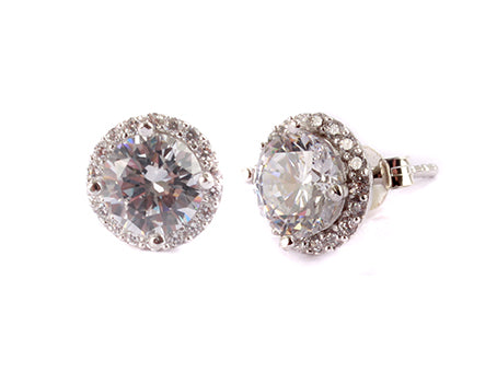 Round CZ Stud Earrings - Sterling Silver