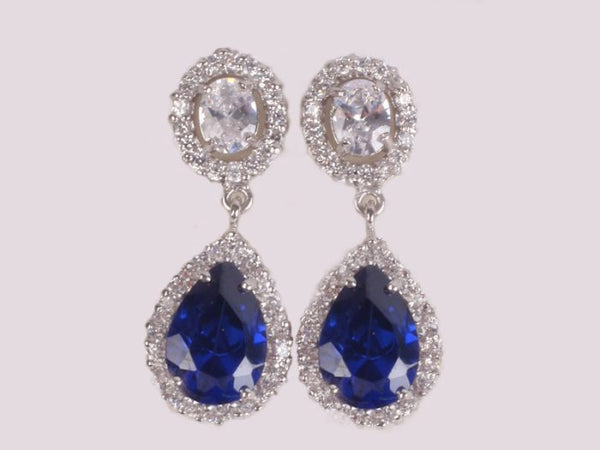 Sapphire CZ Drop Earrings - Sterling Silver
