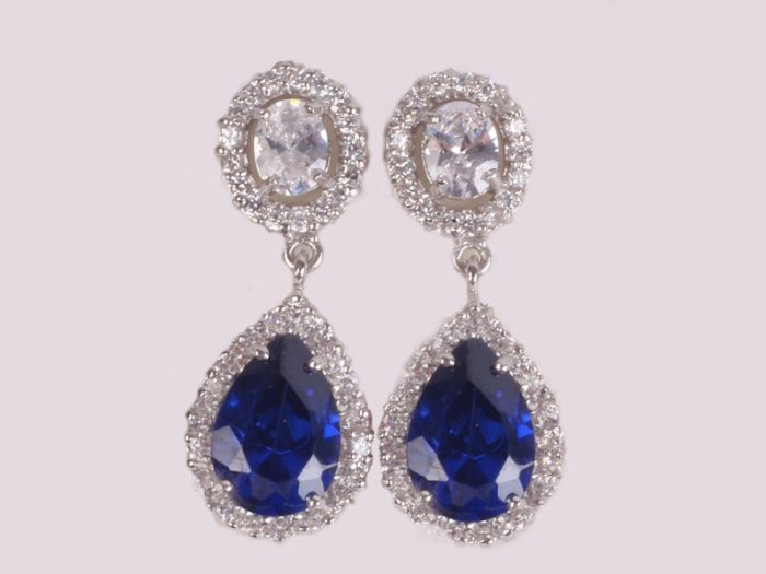 Sapphire CZ Drop Earrings - Sterling Silver