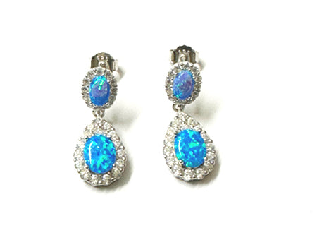 Blue Opal & Cubic Zirconia Drop Earrings - Sterling Silver